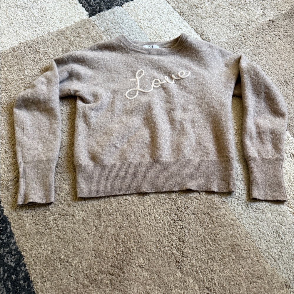 Magaschoni Taupe Sweater with Love Embroidery